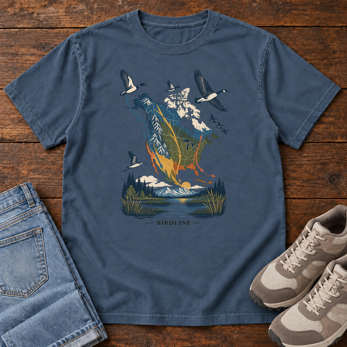 Bird Migration Map North America T-Shirt in Midnight