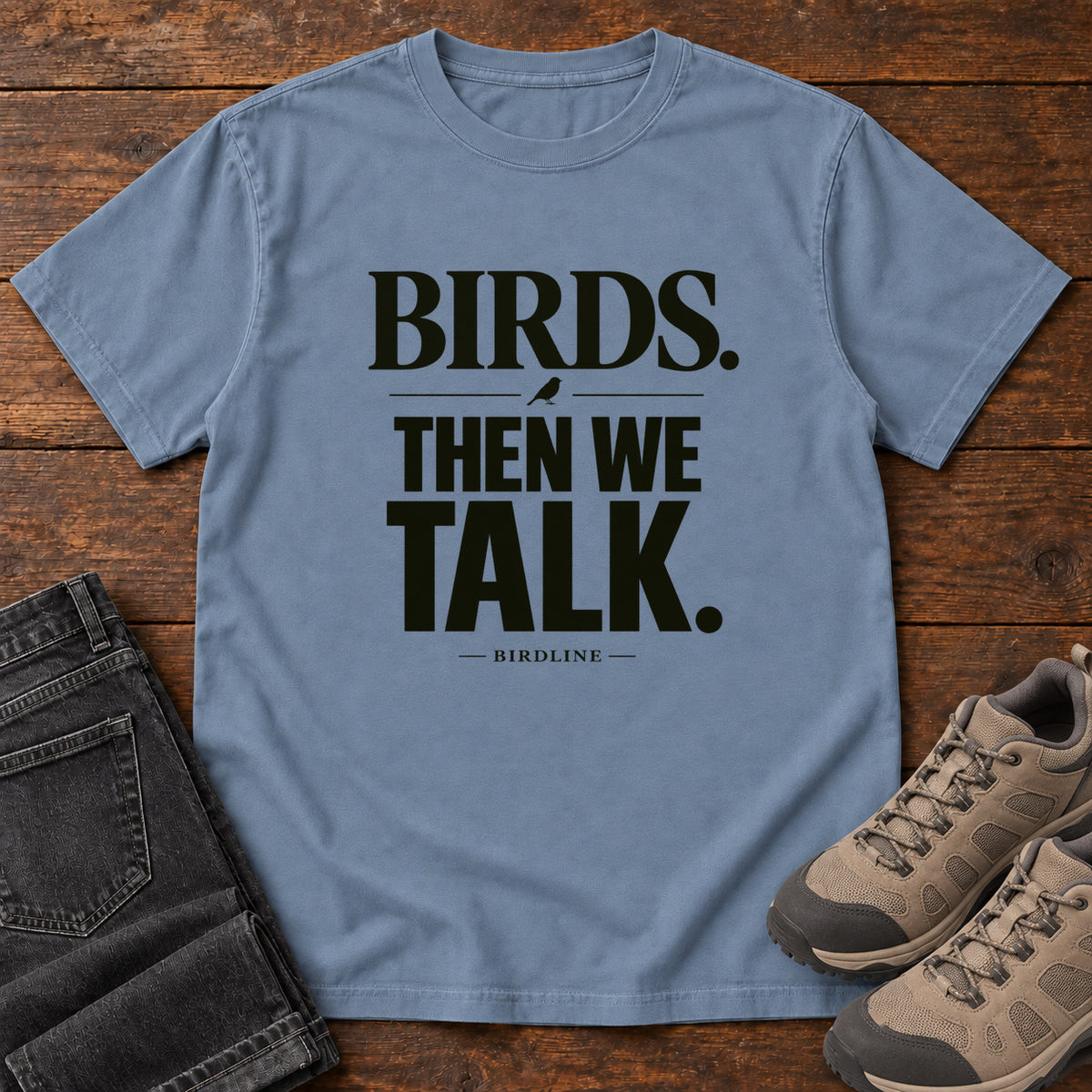 Birds Then We Talk T-Shirt in Blue Jean