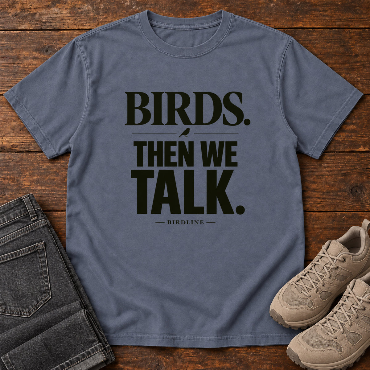 Birds Then We Talk T-Shirt in Denim