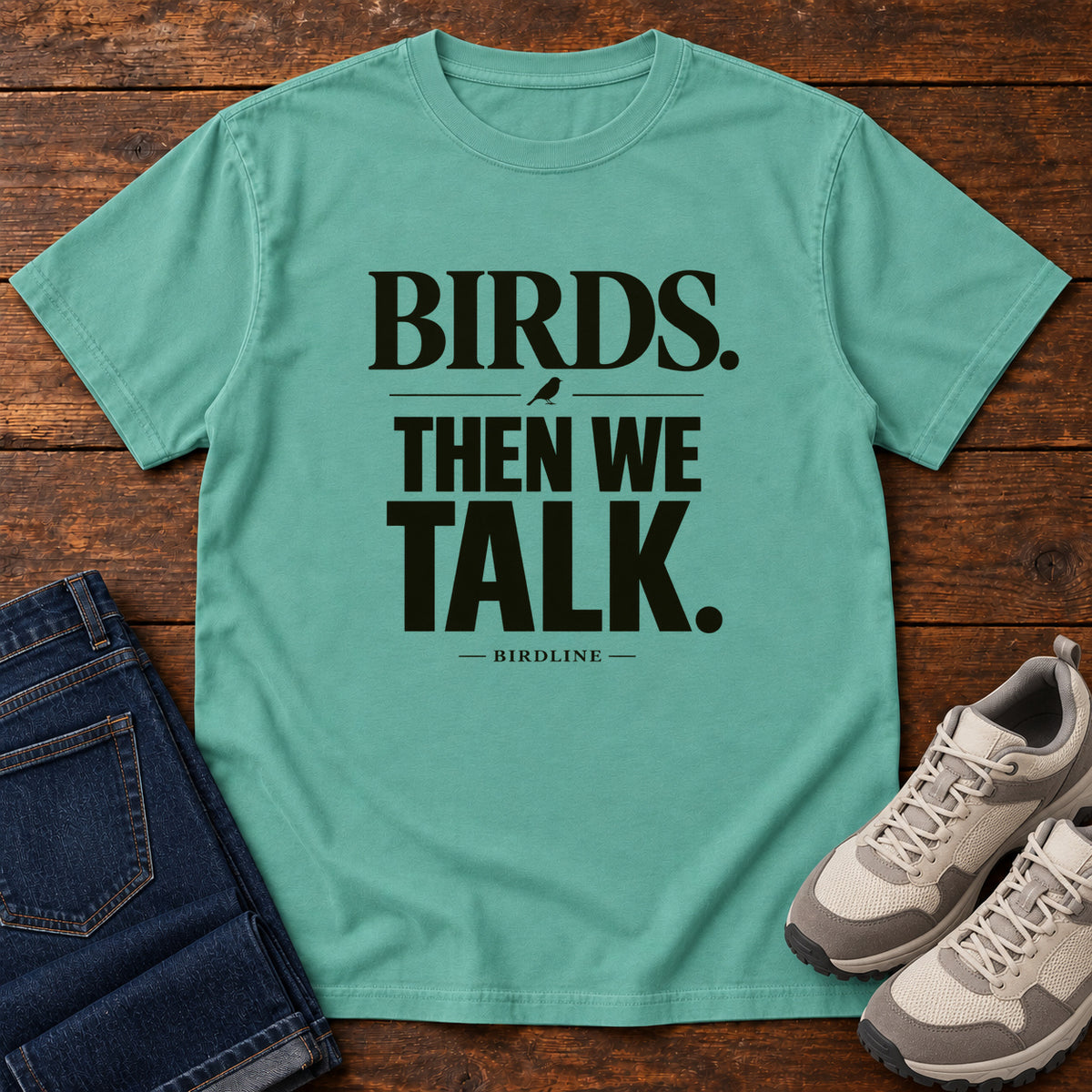 Birds Then We Talk T-Shirt in Seafoam