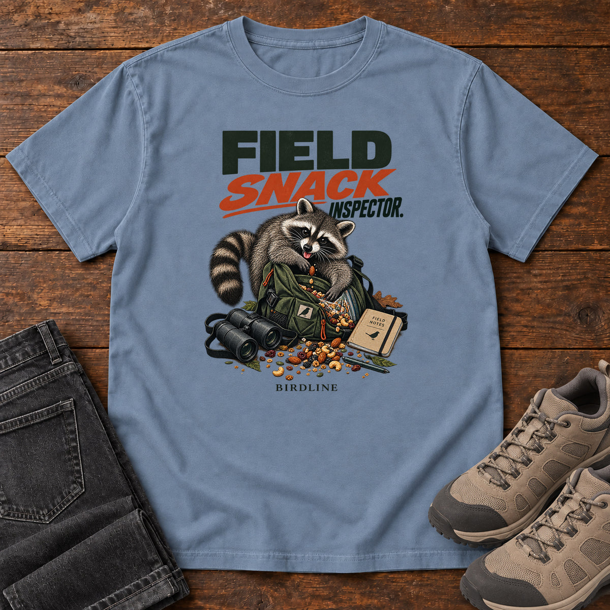 Field Snack Inspector Raccoon T-Shirt in Blue Jean