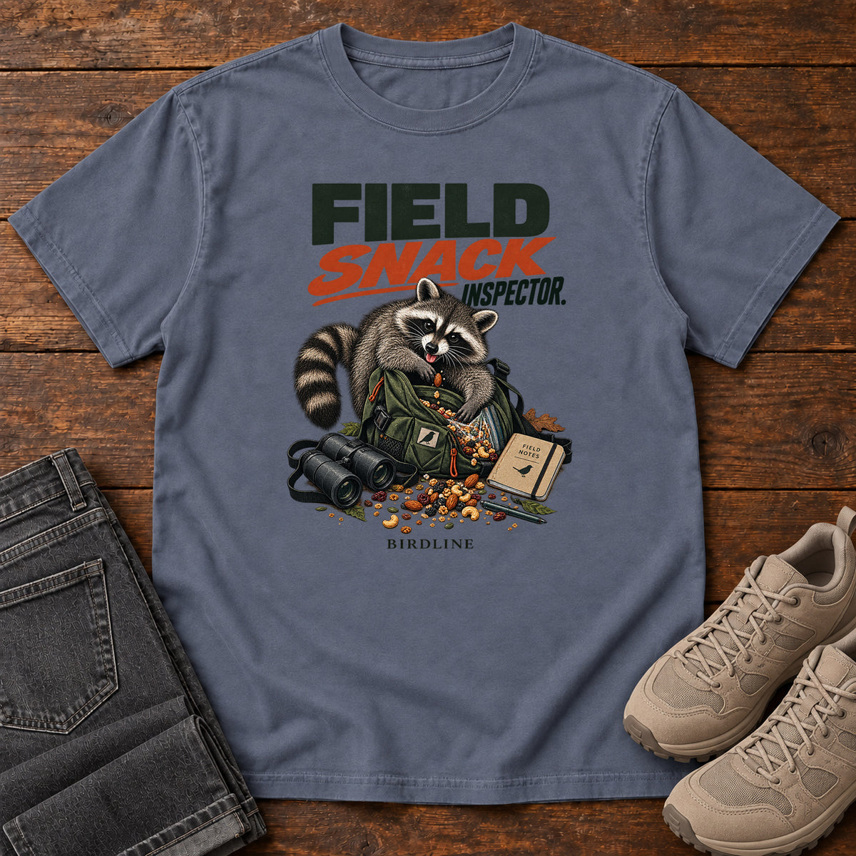 Field Snack Inspector Raccoon T-Shirt in Denim