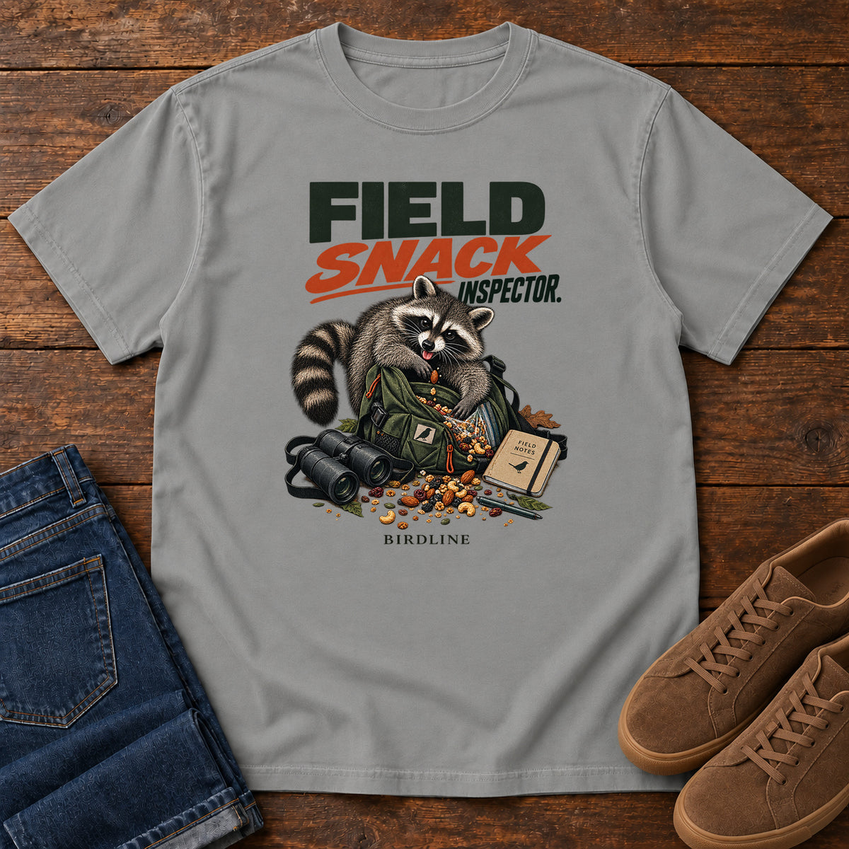 Field Snack Inspector Raccoon T-Shirt in Grey