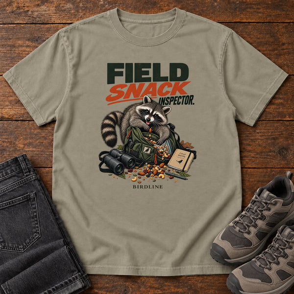 Field Snack Inspector Raccoon T-Shirt in Sandstone, front view