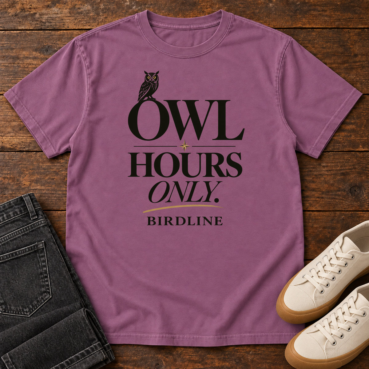 Owl Hours Only T-Shirt in Berry