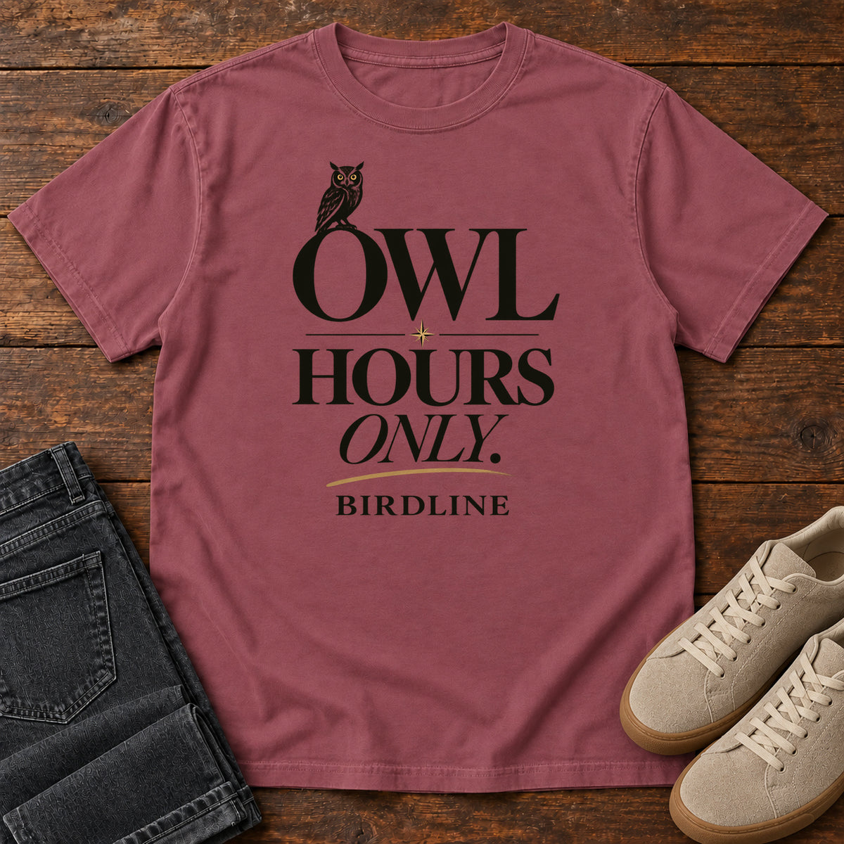 Owl Hours Only T-Shirt in Brick