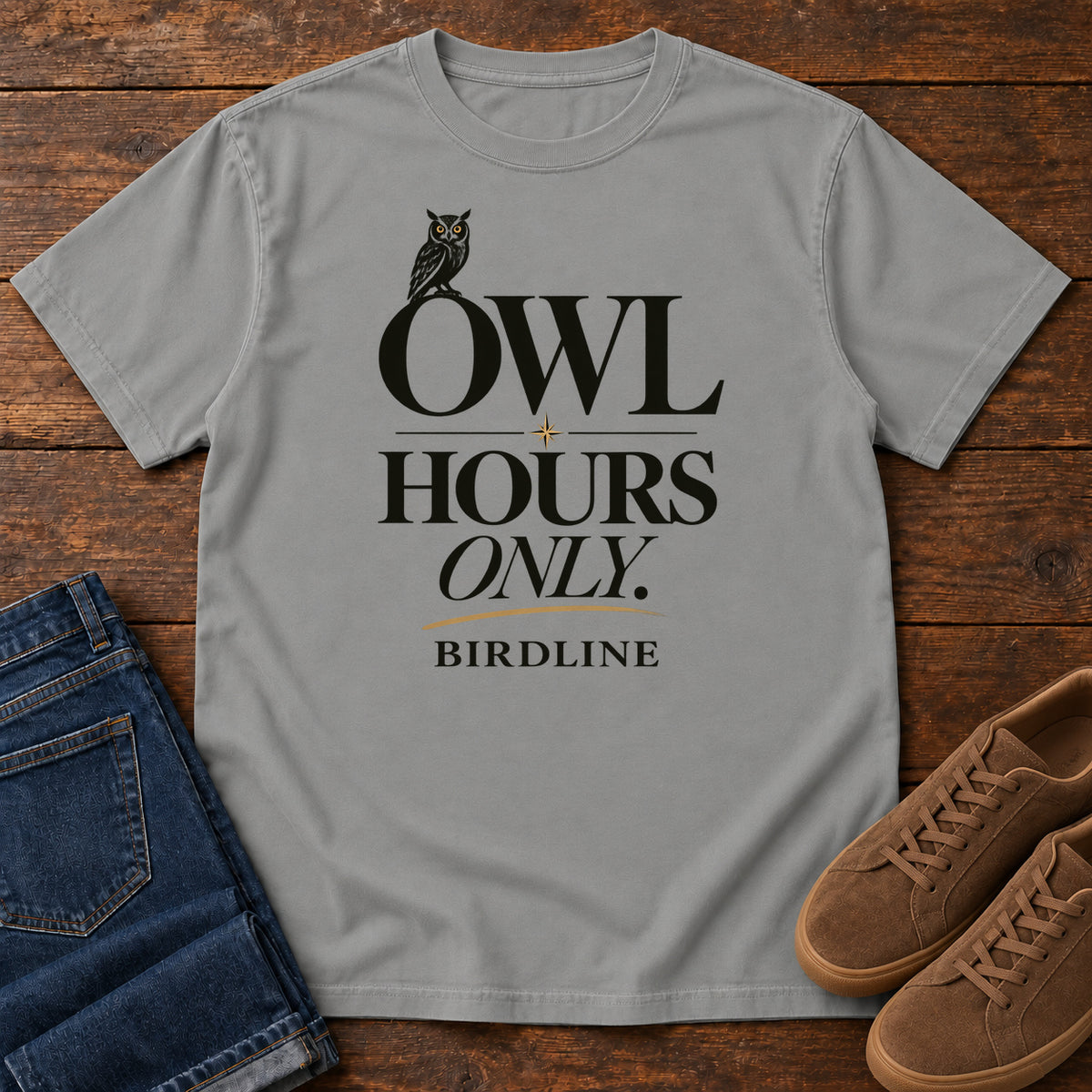 Owl Hours Only T-Shirt in Grey