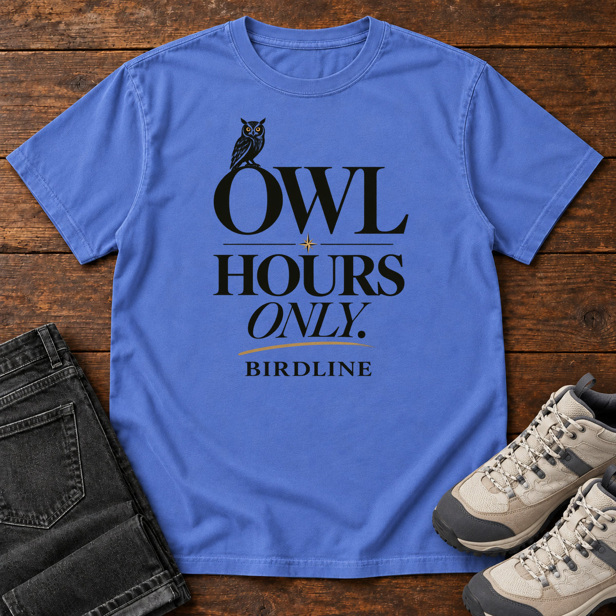 Owl Hours Only T-Shirt in Mystic Blue