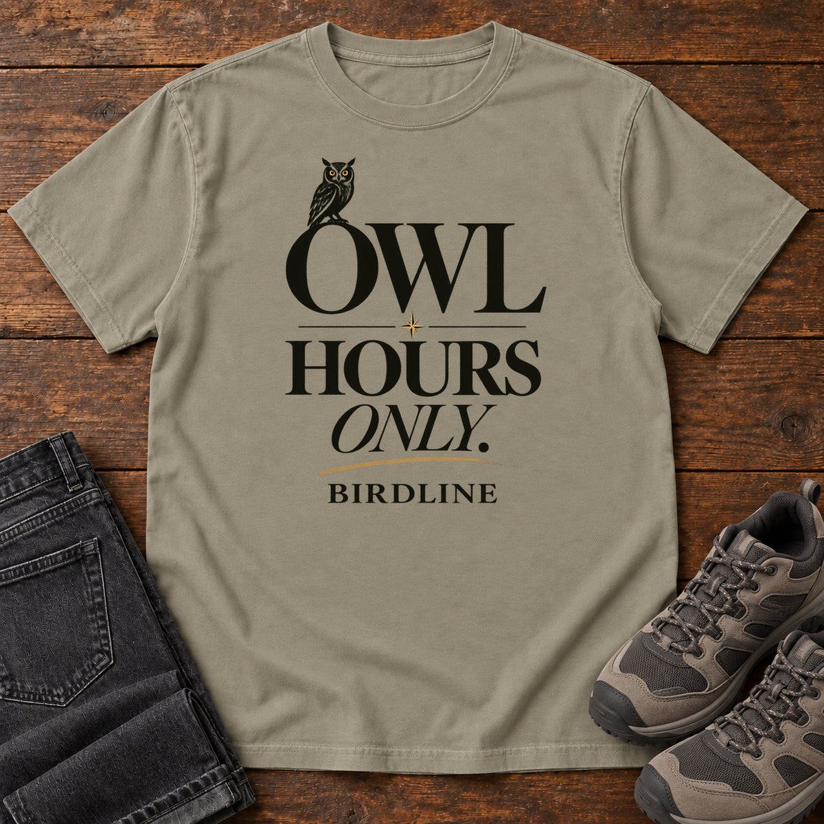 Owl Hours Only T-Shirt in Sandstone