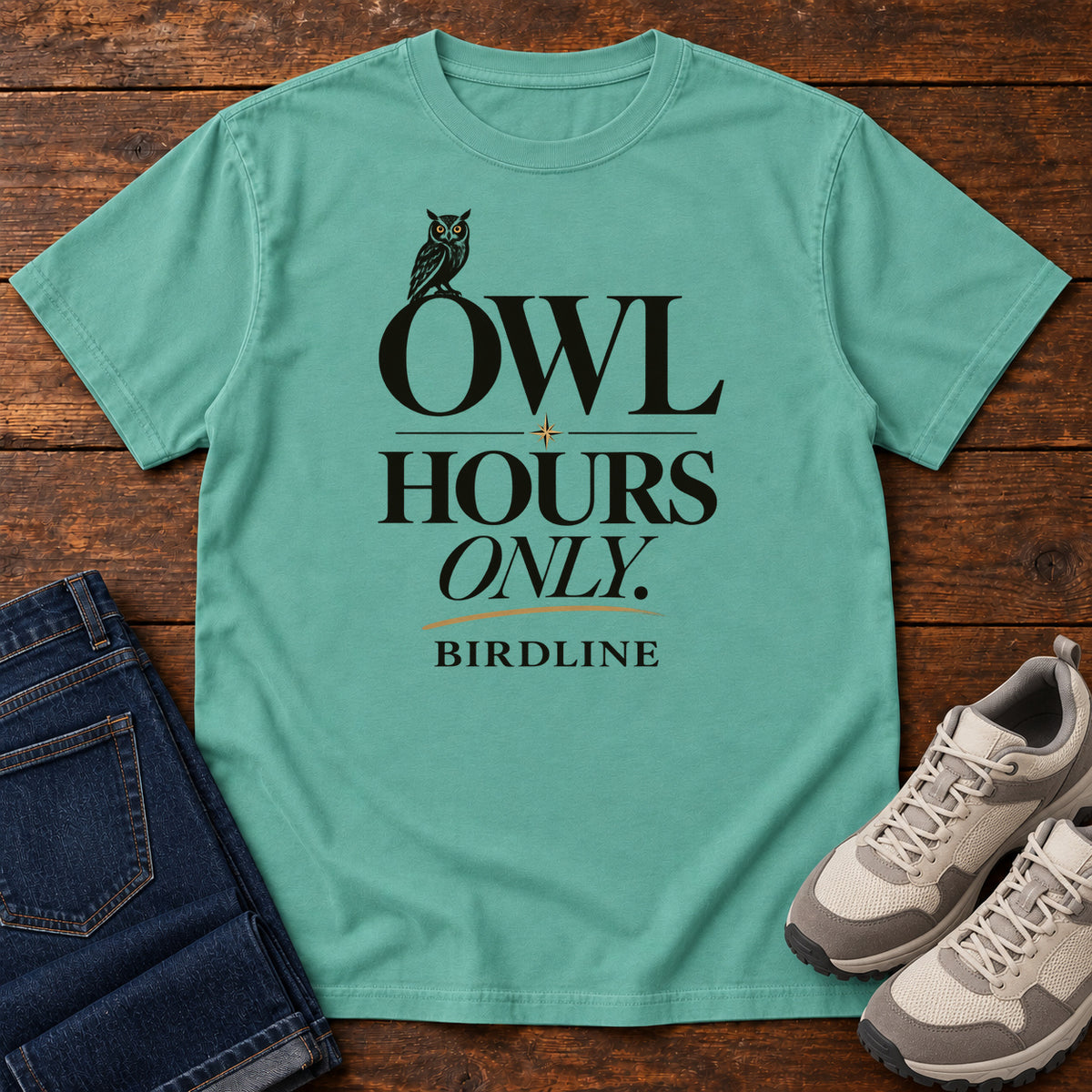 Owl Hours Only T-Shirt in Seafoam