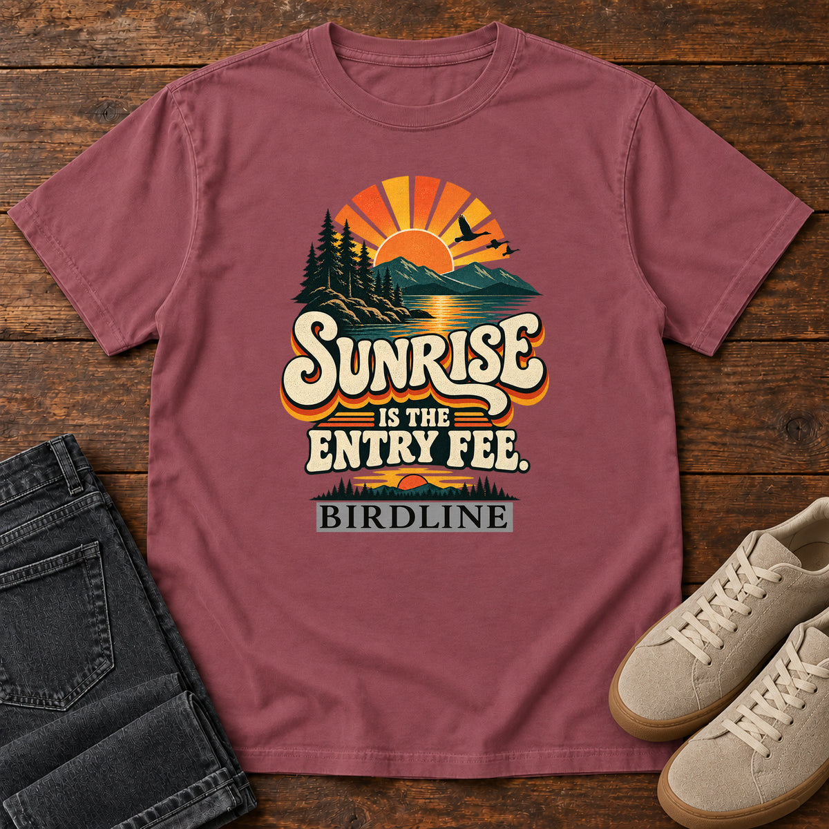 Sunrise Is the Entry Fee T-Shirt in Brick
