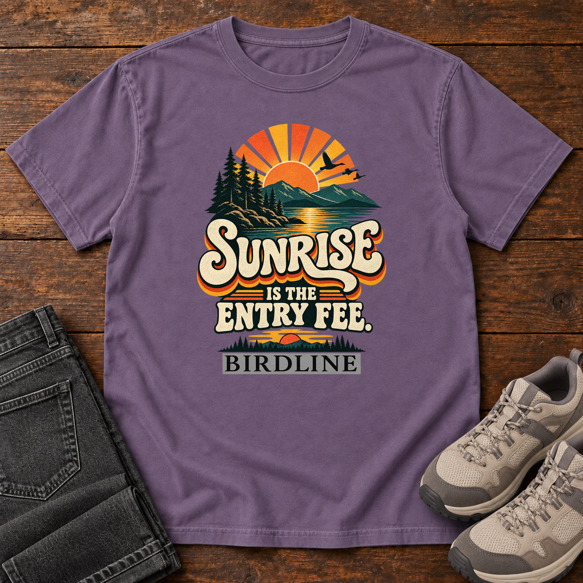 Sunrise Is the Entry Fee T-Shirt in Grape