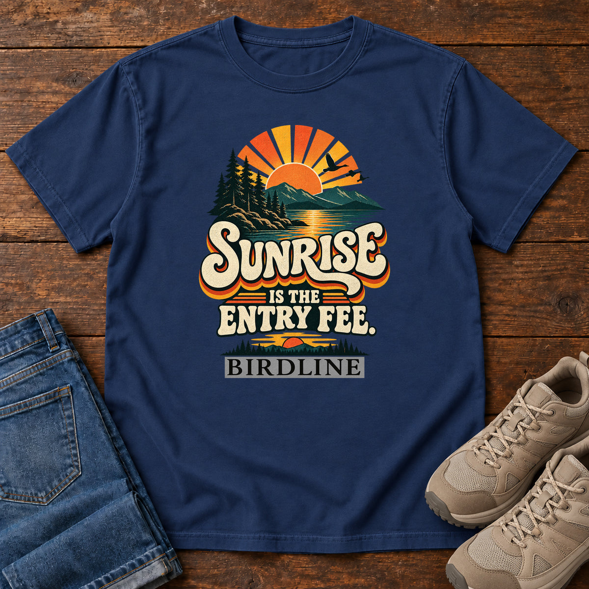 Sunrise Is the Entry Fee T-Shirt in True Navy