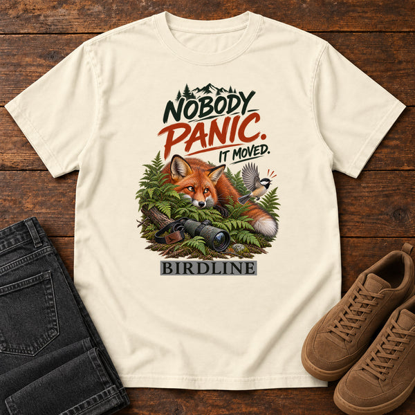Nobody Panic It Moved Fox T-Shirt in Ivory, front view