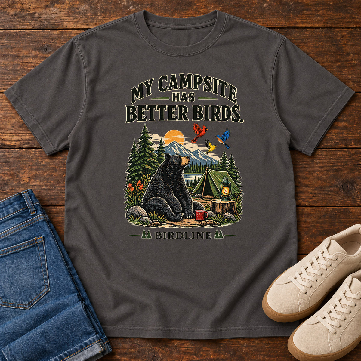 My Campsite Has Better Birds Bear T-Shirt in Graphite