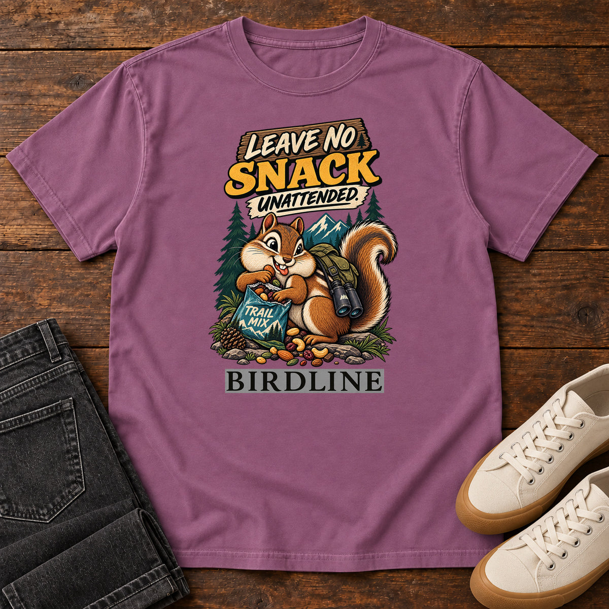 Leave No Snack Unattended Squirrel T-Shirt in Berry
