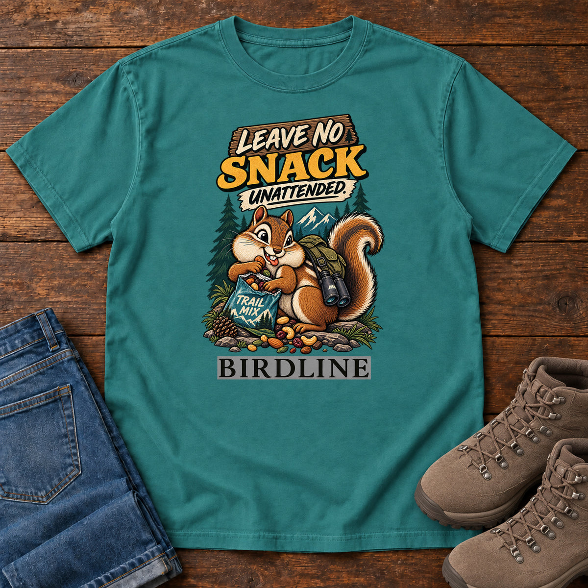 Leave No Snack Unattended Squirrel T-Shirt in Emerald