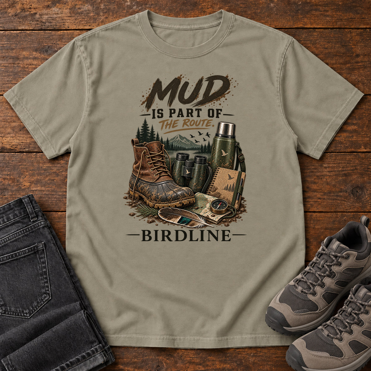 Mud Is Part of the Route Boots T-Shirt in Sandstone