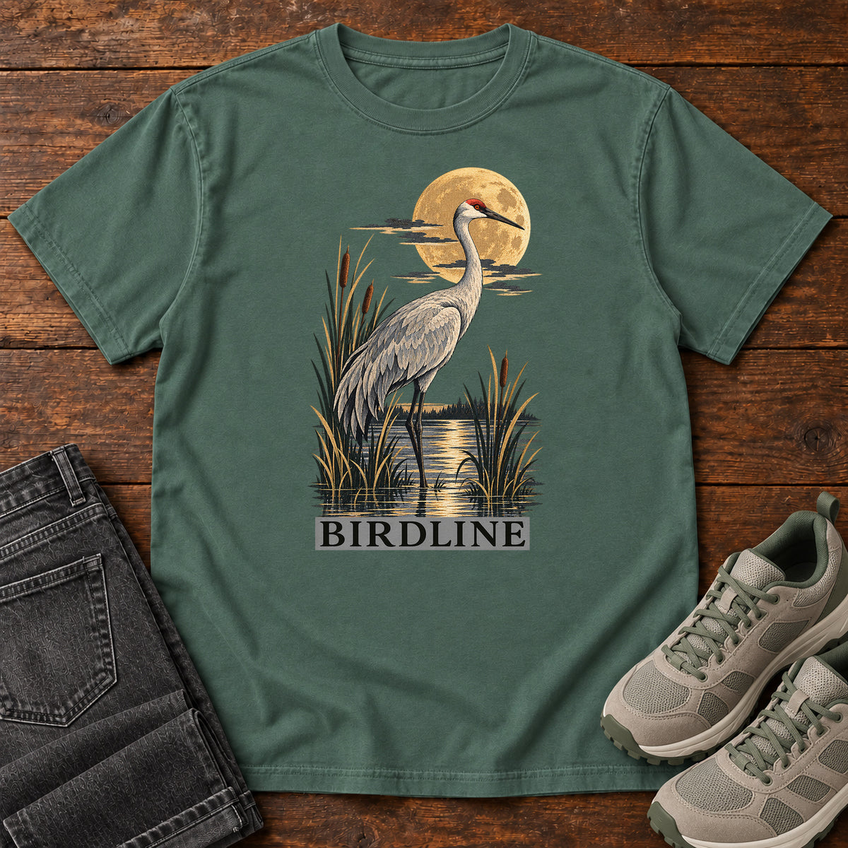Heron Moonlight Marsh T-Shirt in Blue Spruce