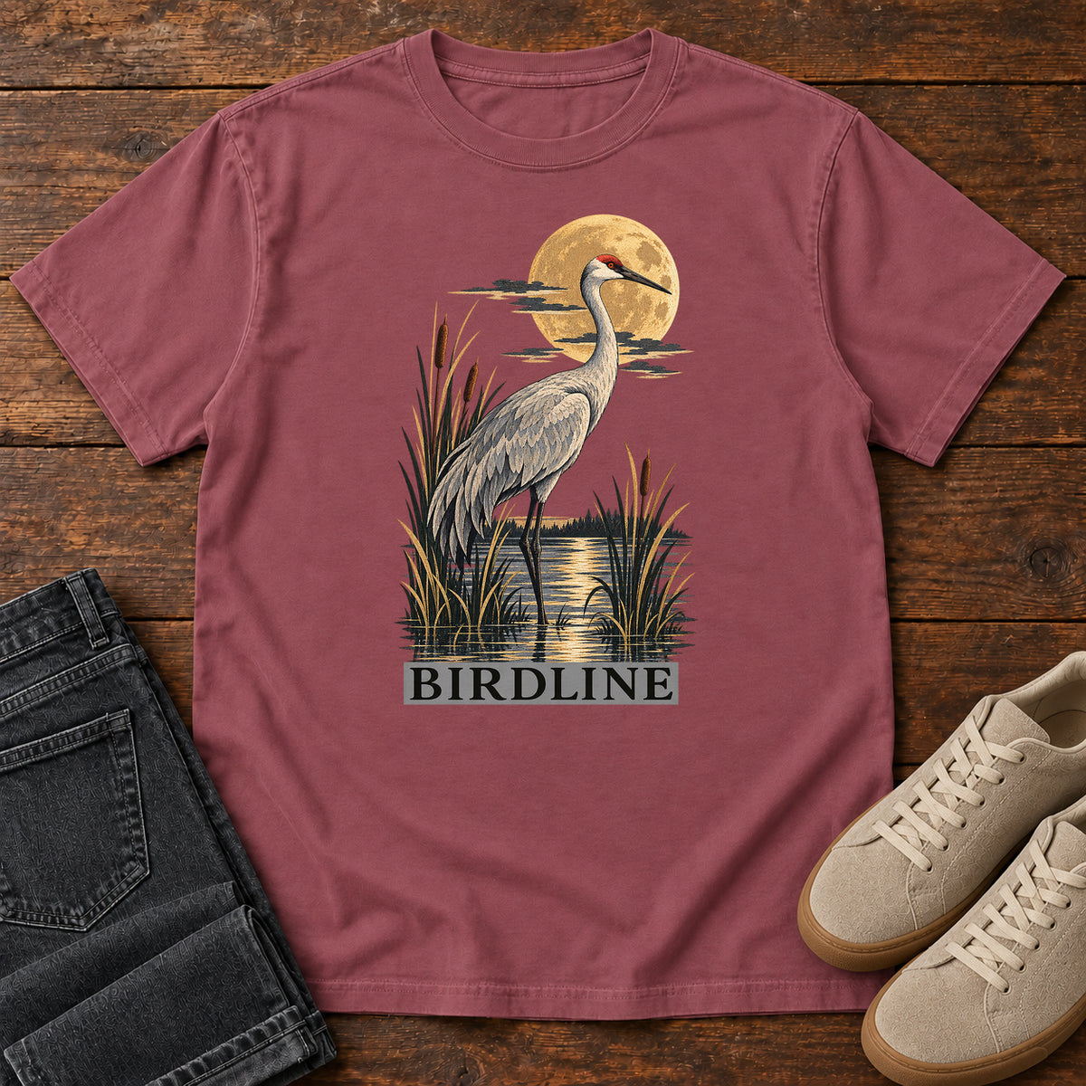 Heron Moonlight Marsh T-Shirt in Brick