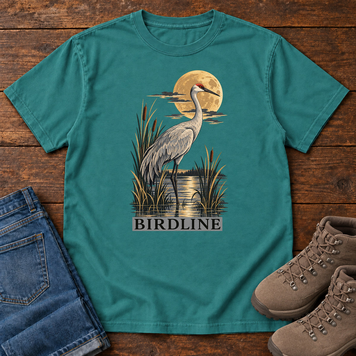 Heron Moonlight Marsh T-Shirt in Emerald