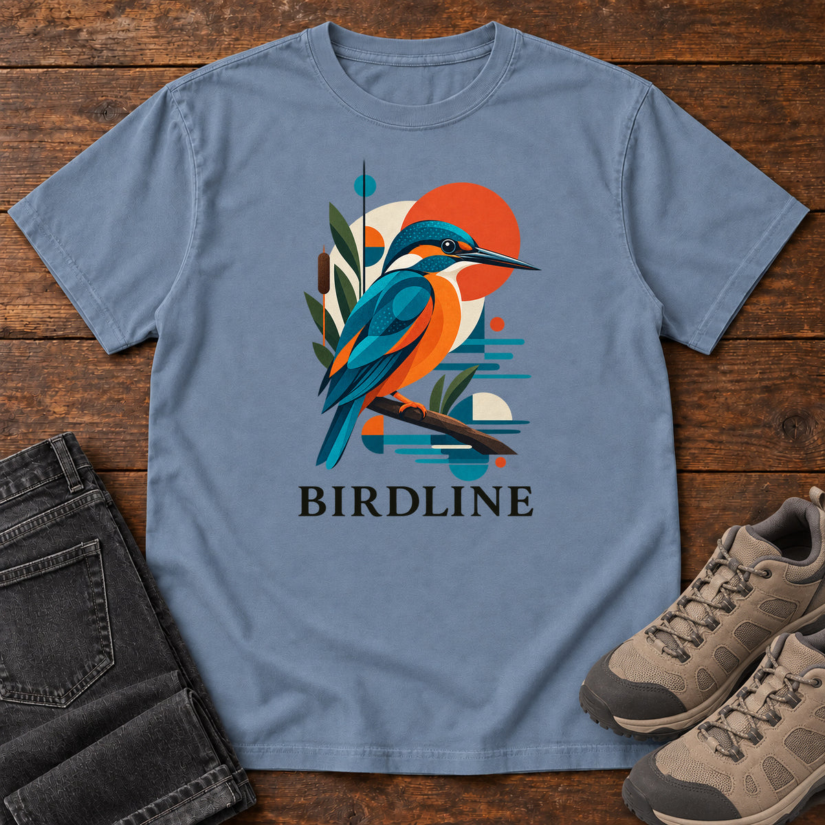Geometric Kingfisher T-Shirt in Blue Jean