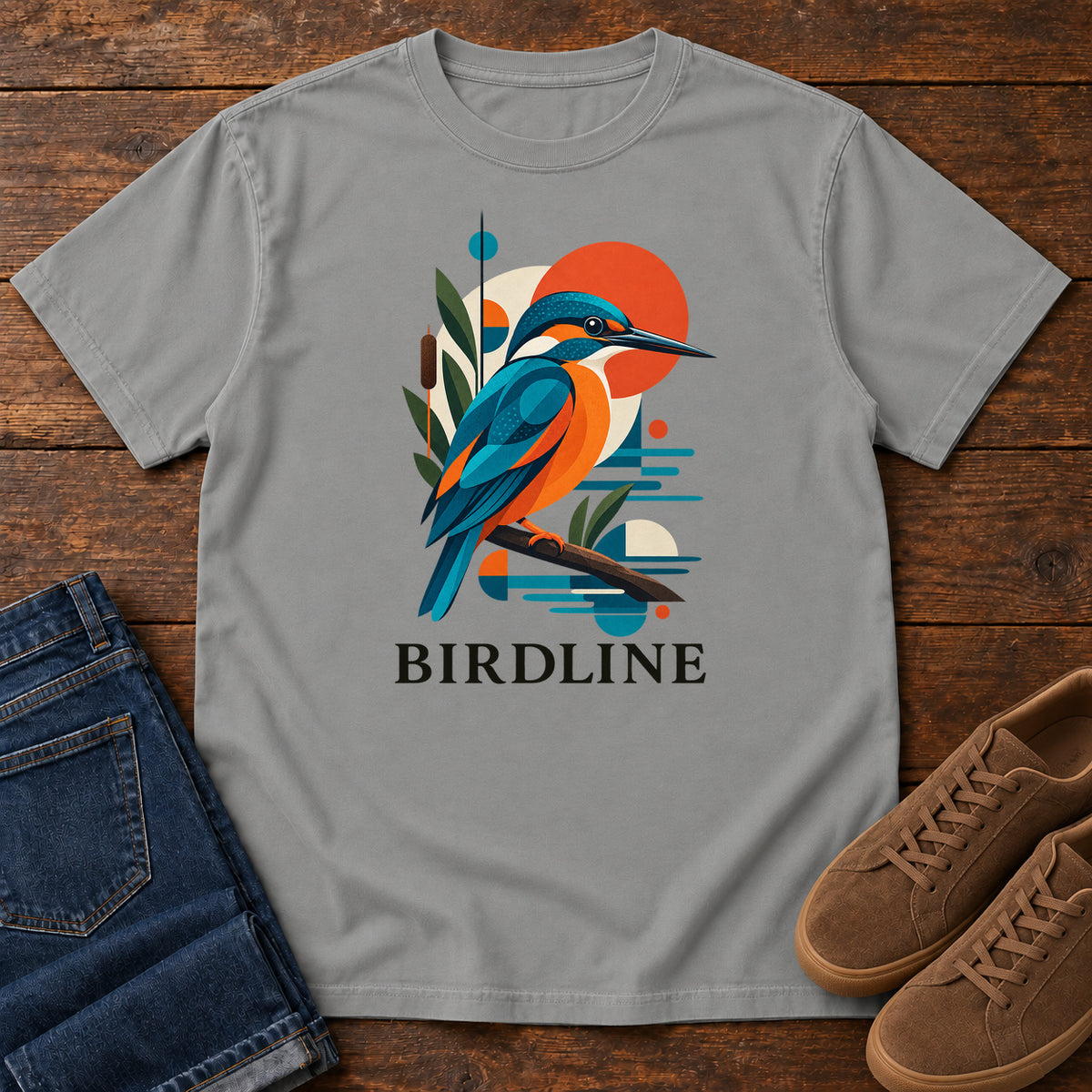 Geometric Kingfisher T-Shirt in Grey