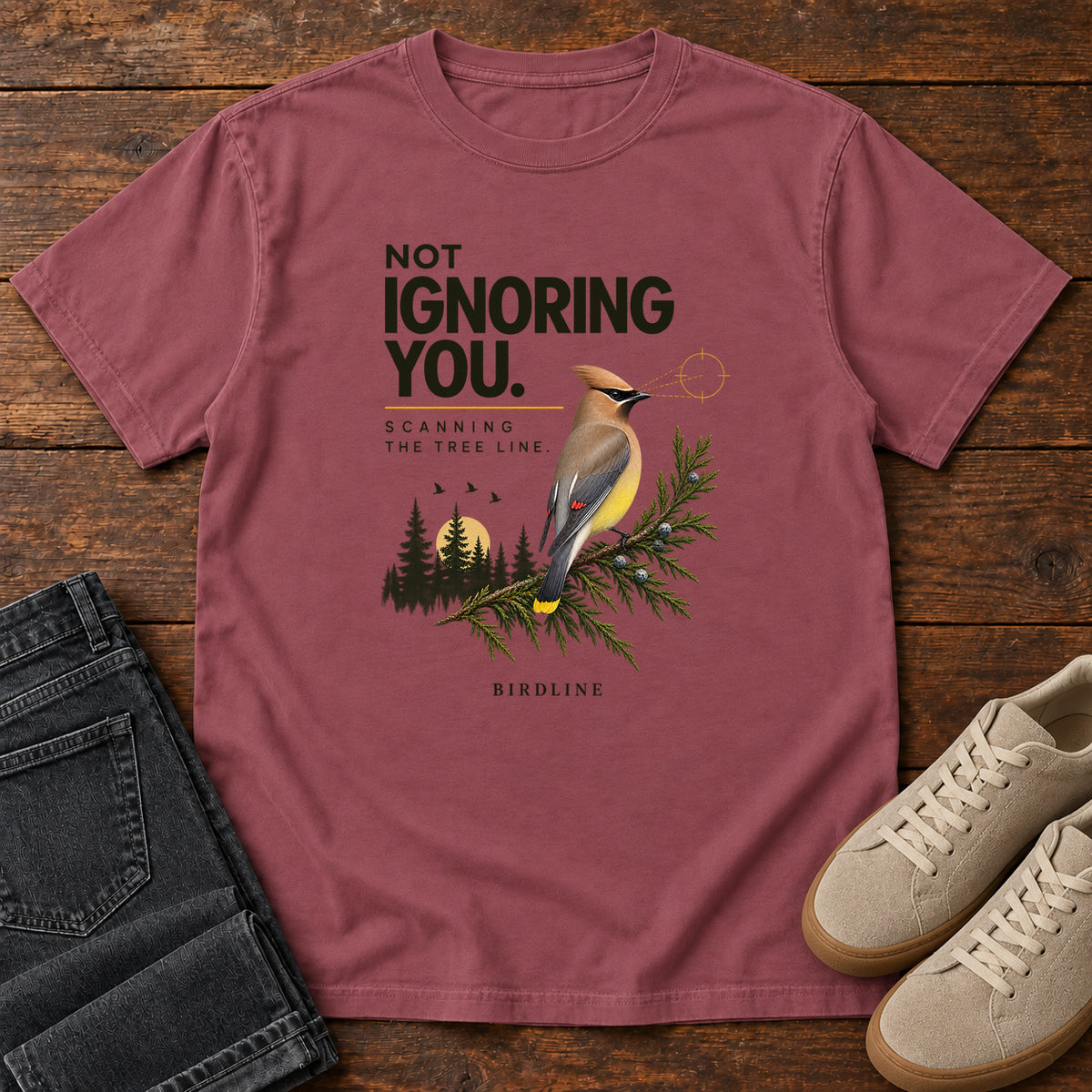 Not Ignoring You Scanning the Tree Line T-Shirt in Brick