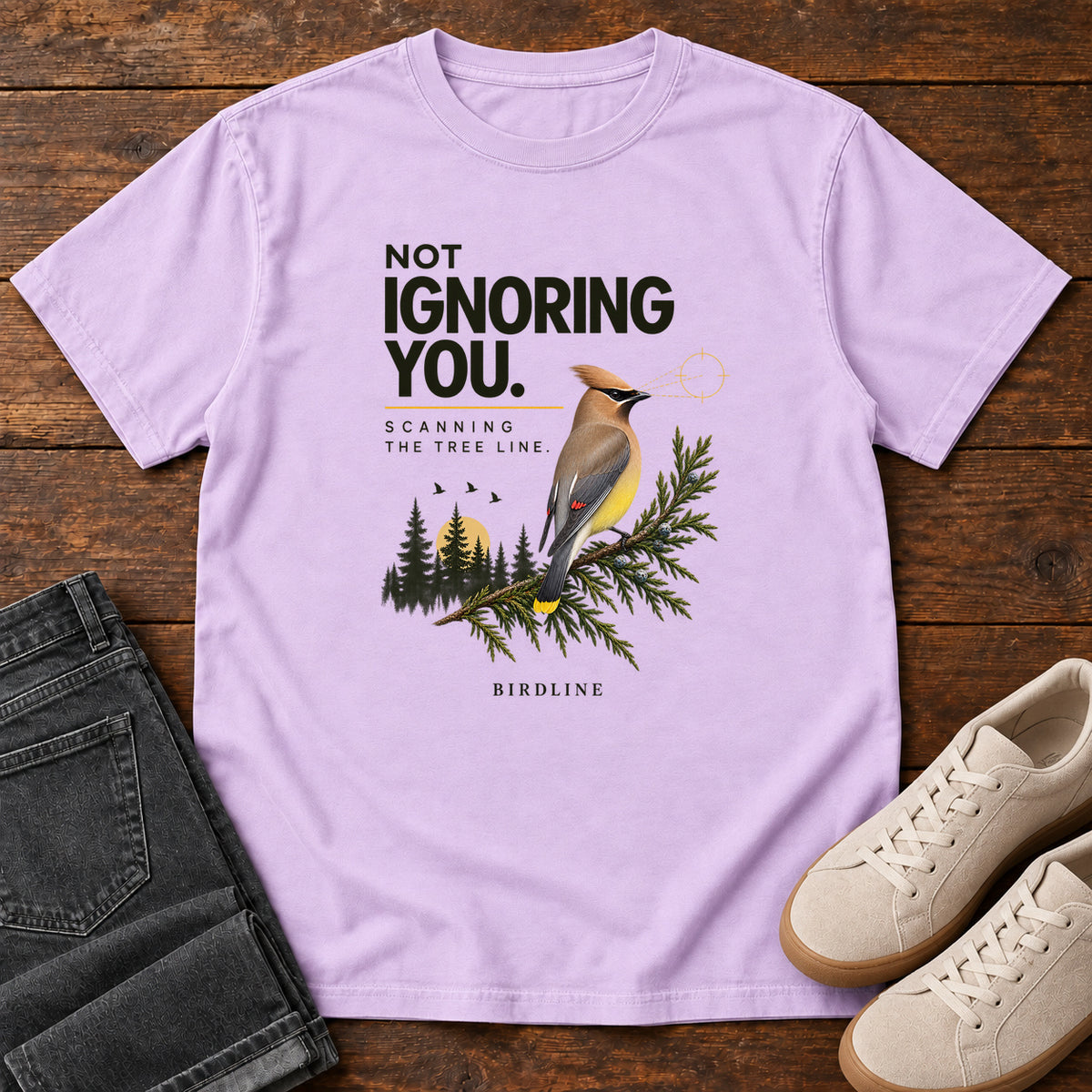 Not Ignoring You Scanning the Tree Line T-Shirt in Orchid
