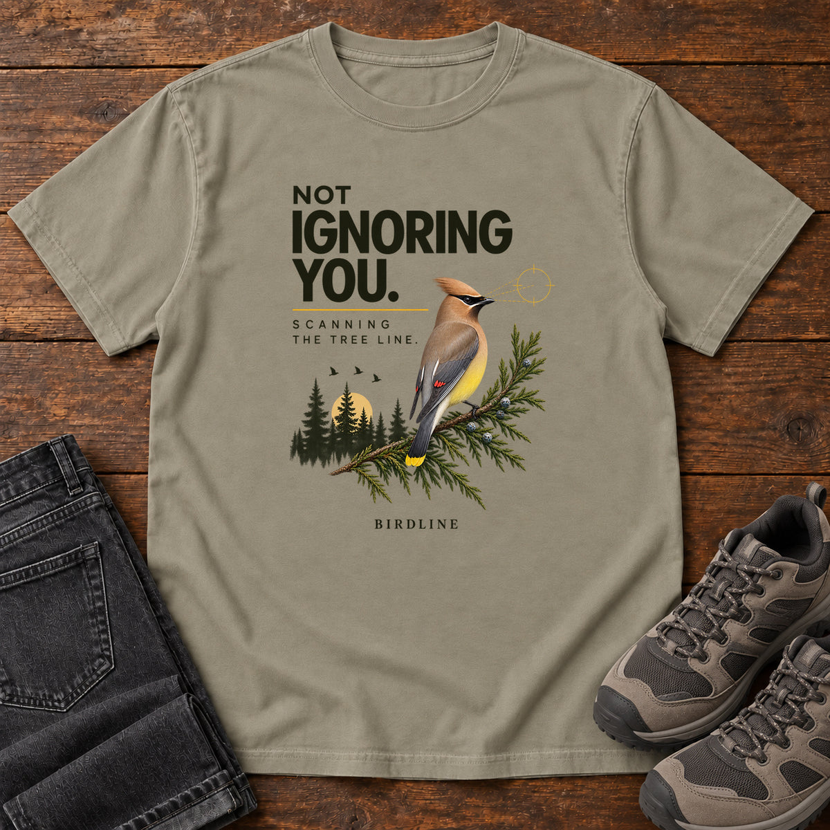 Not Ignoring You Scanning the Tree Line T-Shirt in Sandstone
