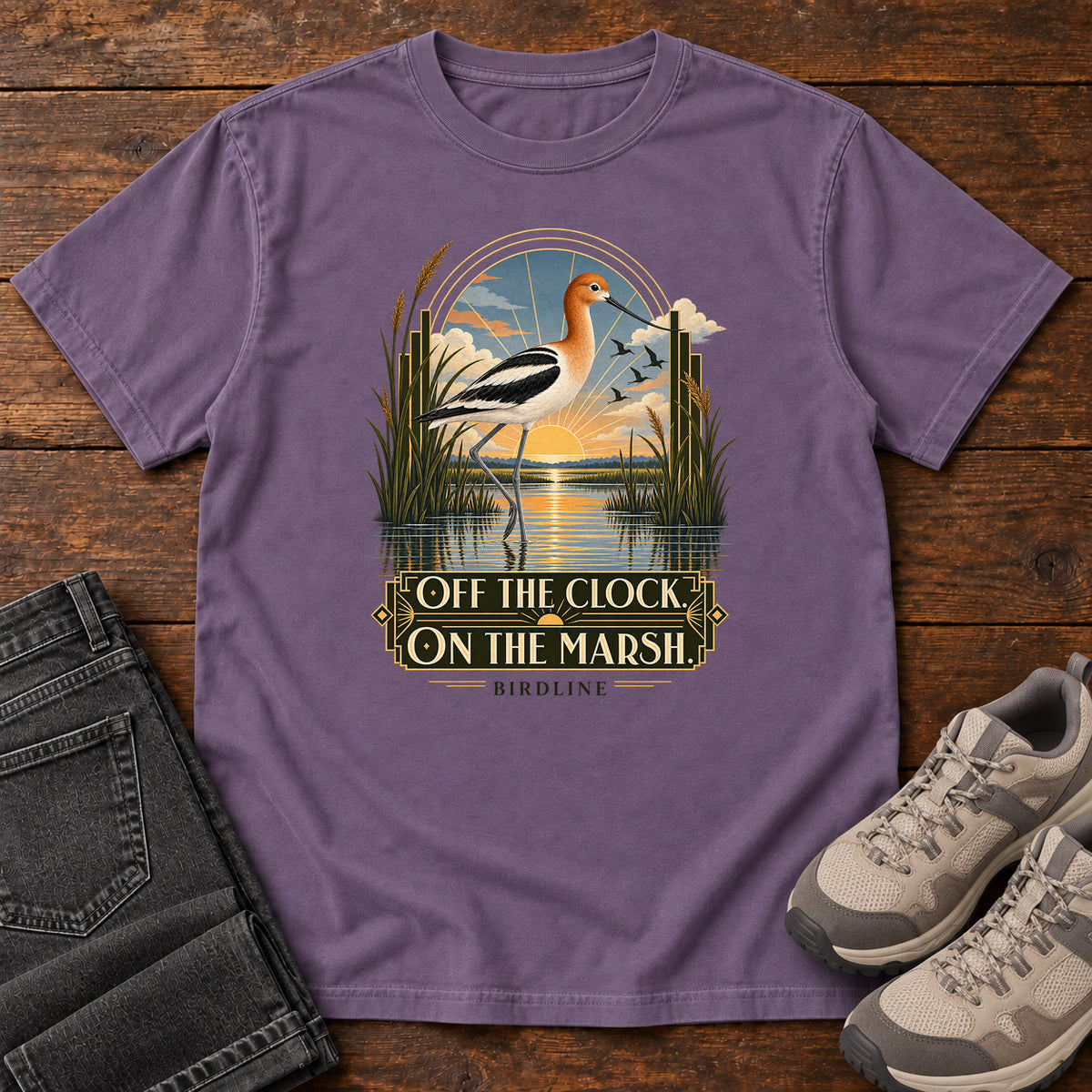 Off the Clock on the Marsh Avocet T-Shirt in Grape