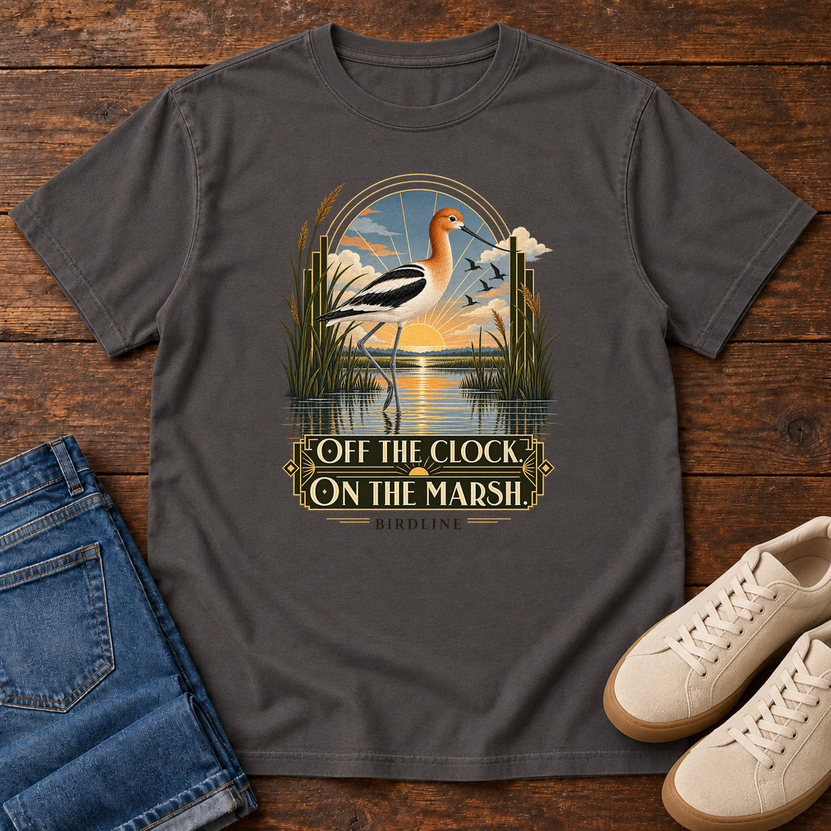Off the Clock on the Marsh Avocet T-Shirt in Graphite