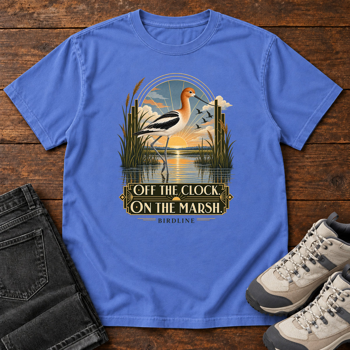 Off the Clock on the Marsh Avocet T-Shirt in Mystic Blue