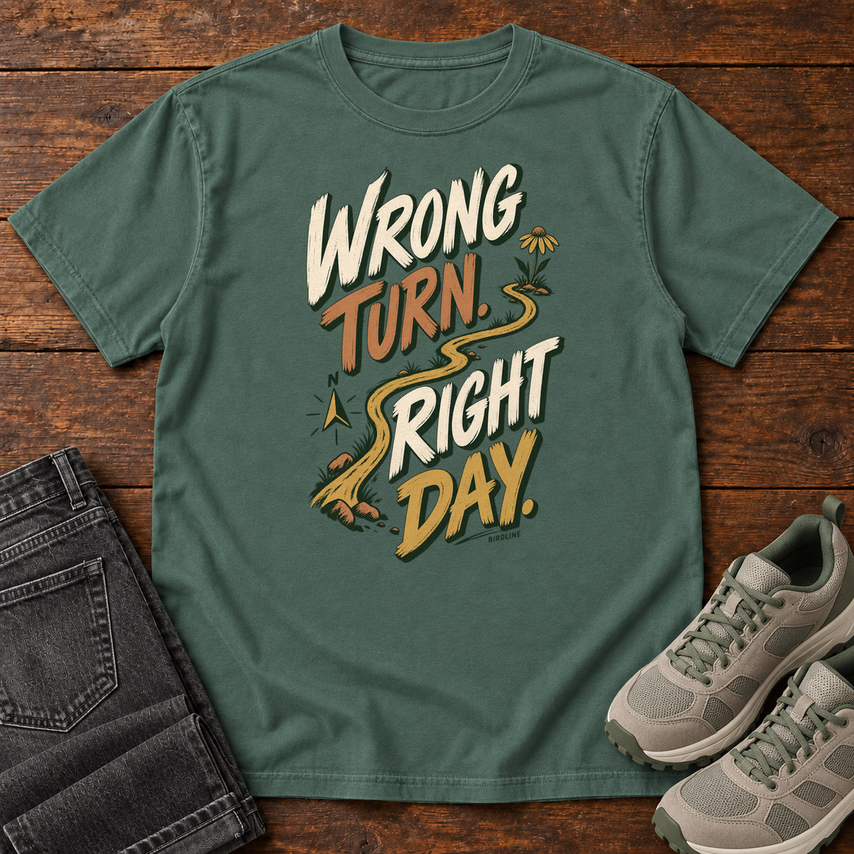 Wrong Turn Right Day T-Shirt in Blue Spruce, right side