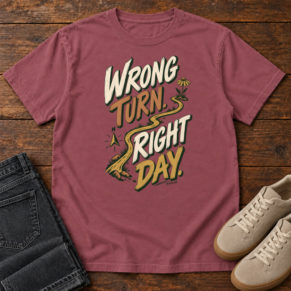 Wrong Turn Right Day T-Shirt in Brick, right side