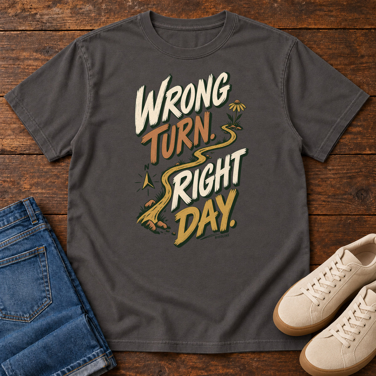 Wrong Turn Right Day T-Shirt in Graphite, right side