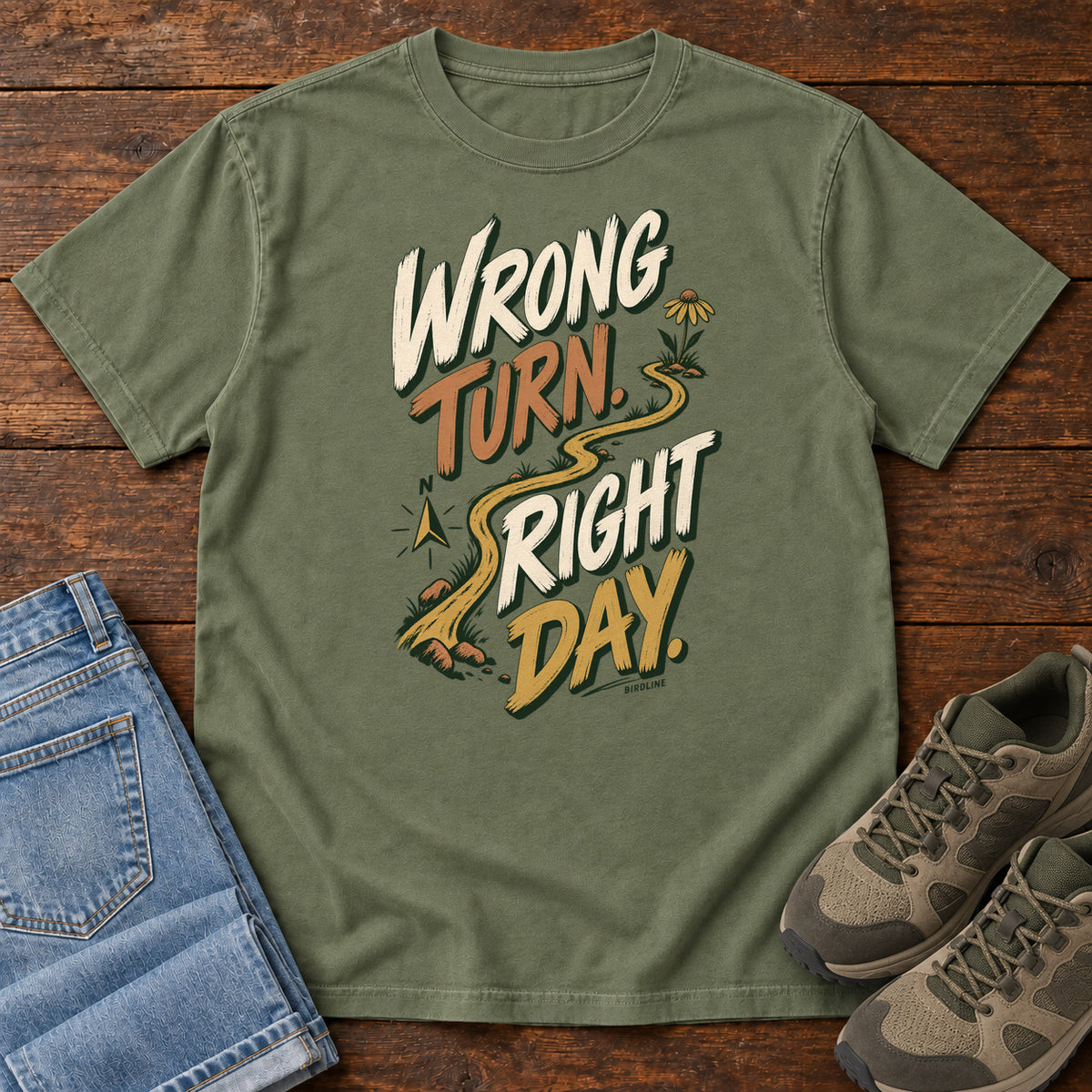Wrong Turn Right Day T-Shirt in Moss, right side
