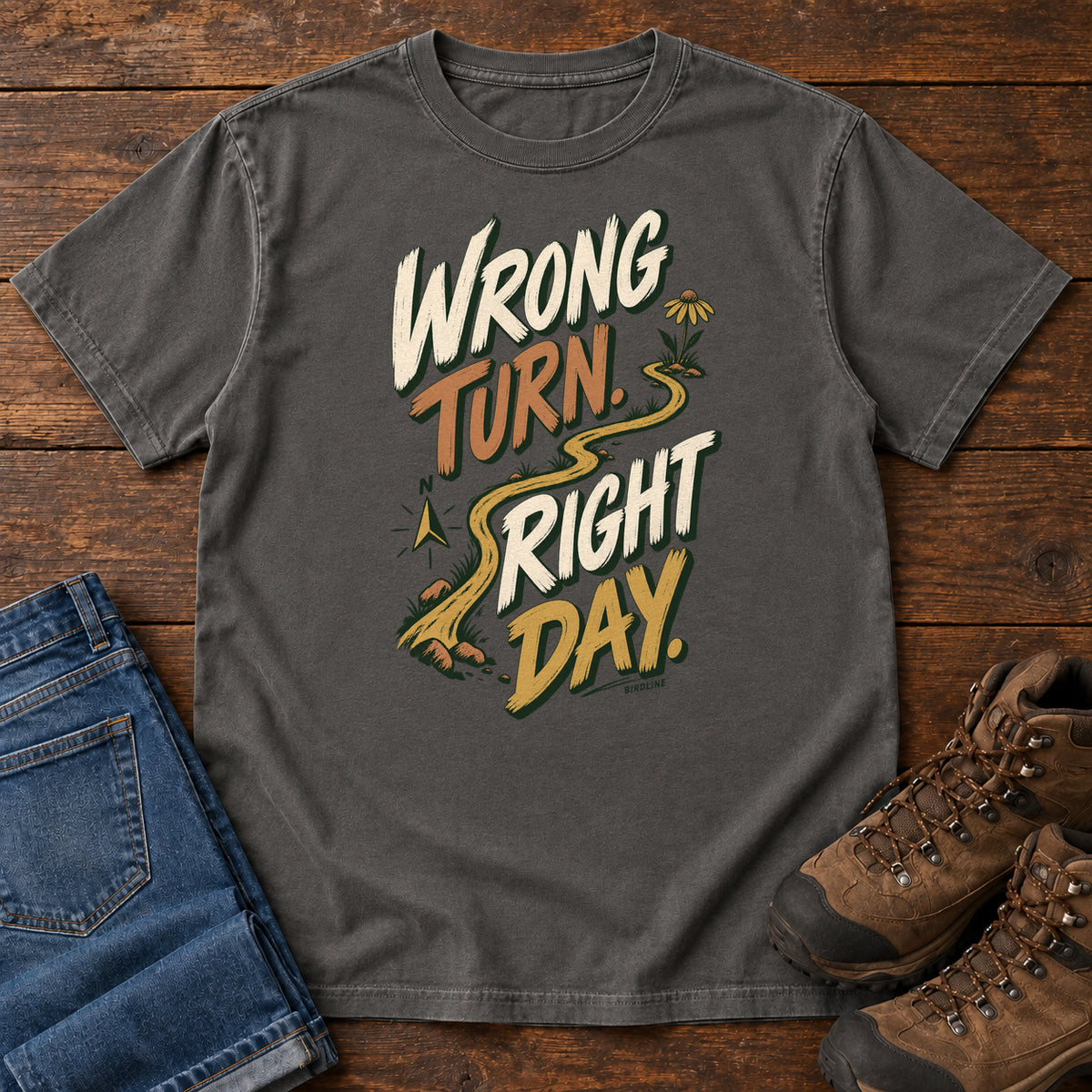 Wrong Turn Right Day T-Shirt in Pepper, right side