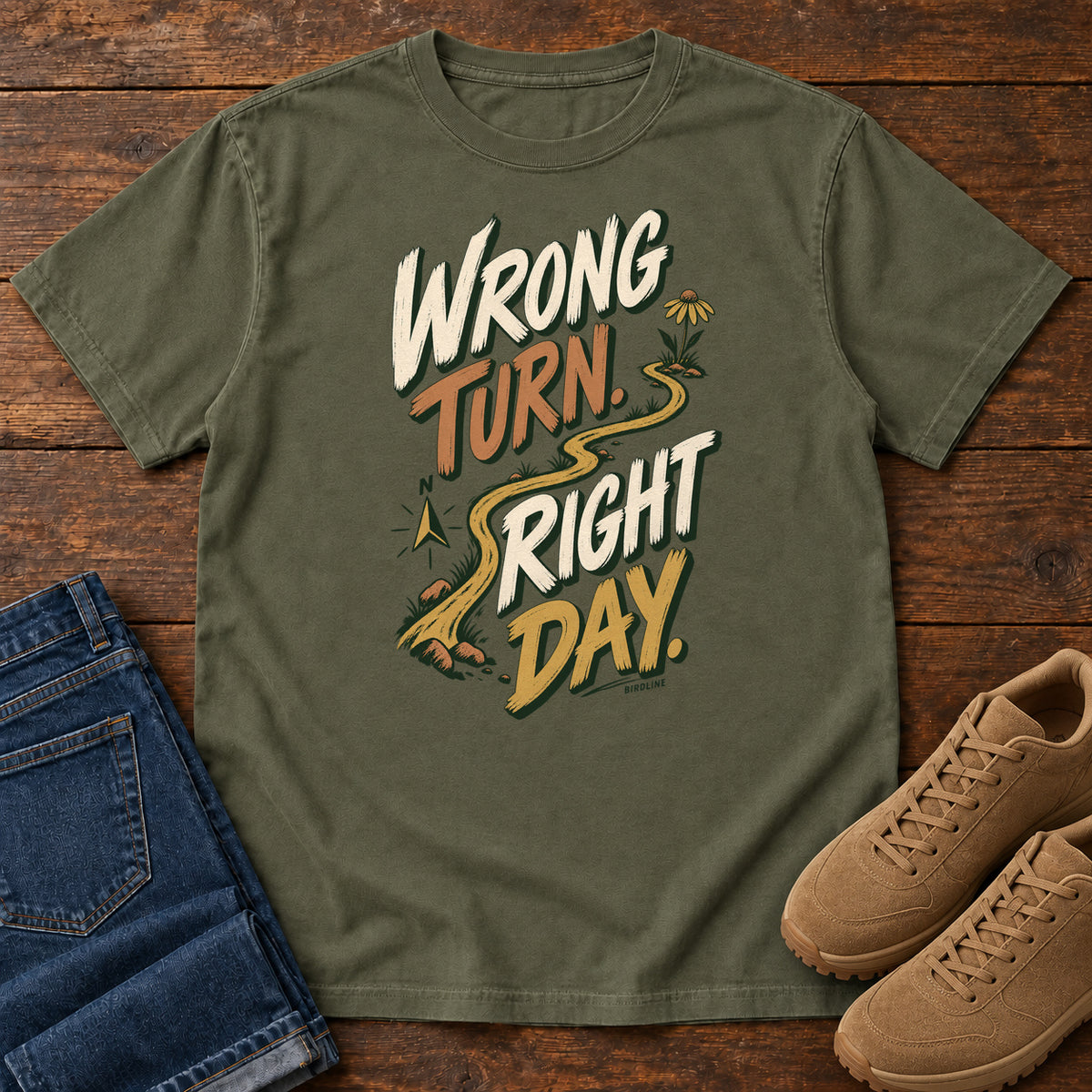 Wrong Turn Right Day T-Shirt in Sage, right side
