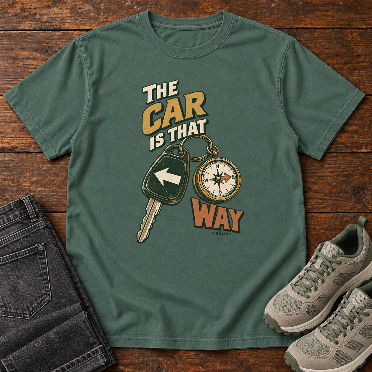 The Car Is That Way T-Shirt in Blue Spruce