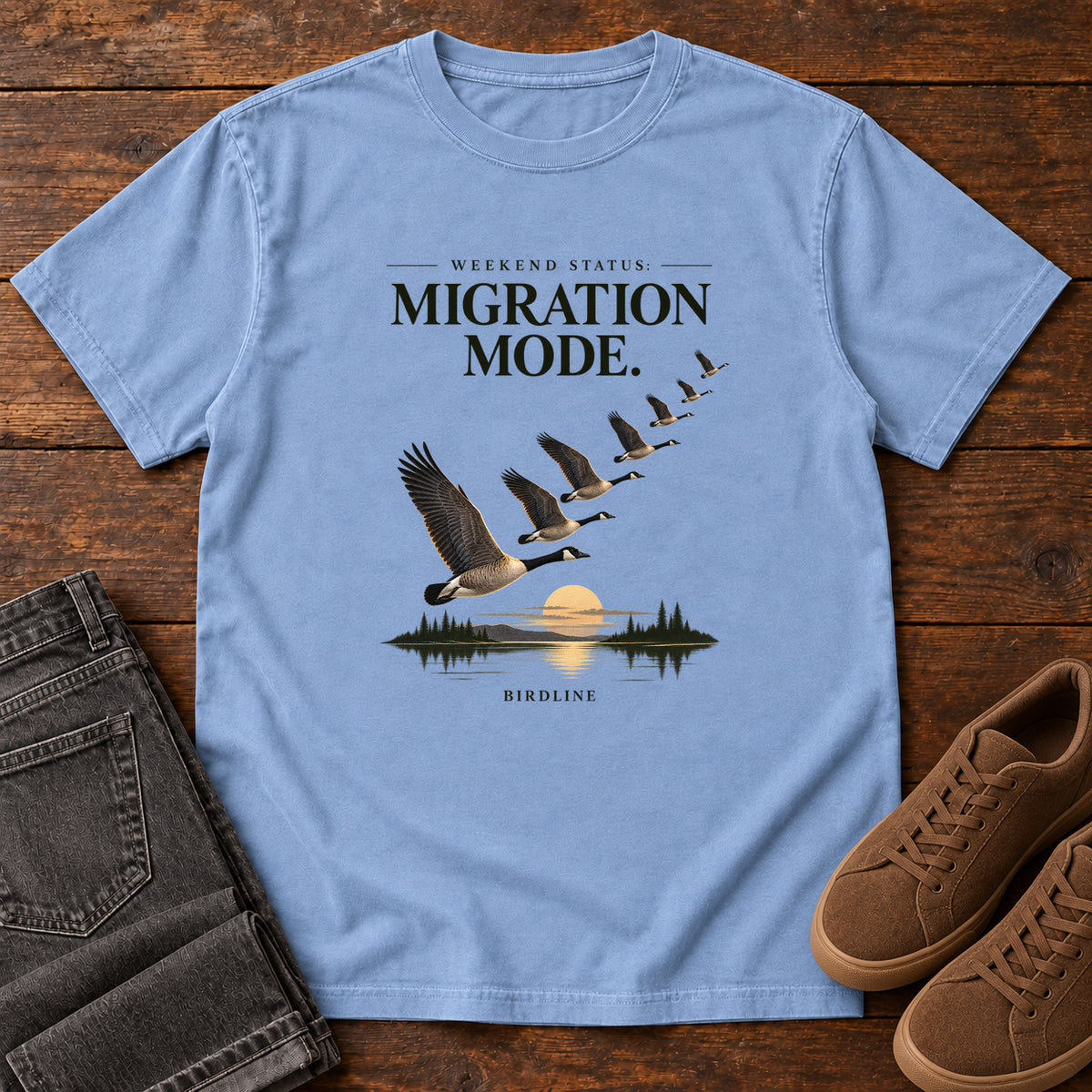 Weekend Status Migration Mode T-Shirt in Washed Denim