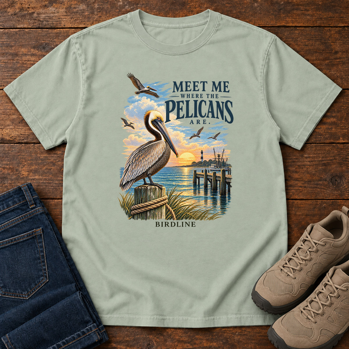 Meet Me Where the Pelicans Are T-Shirt in Bay