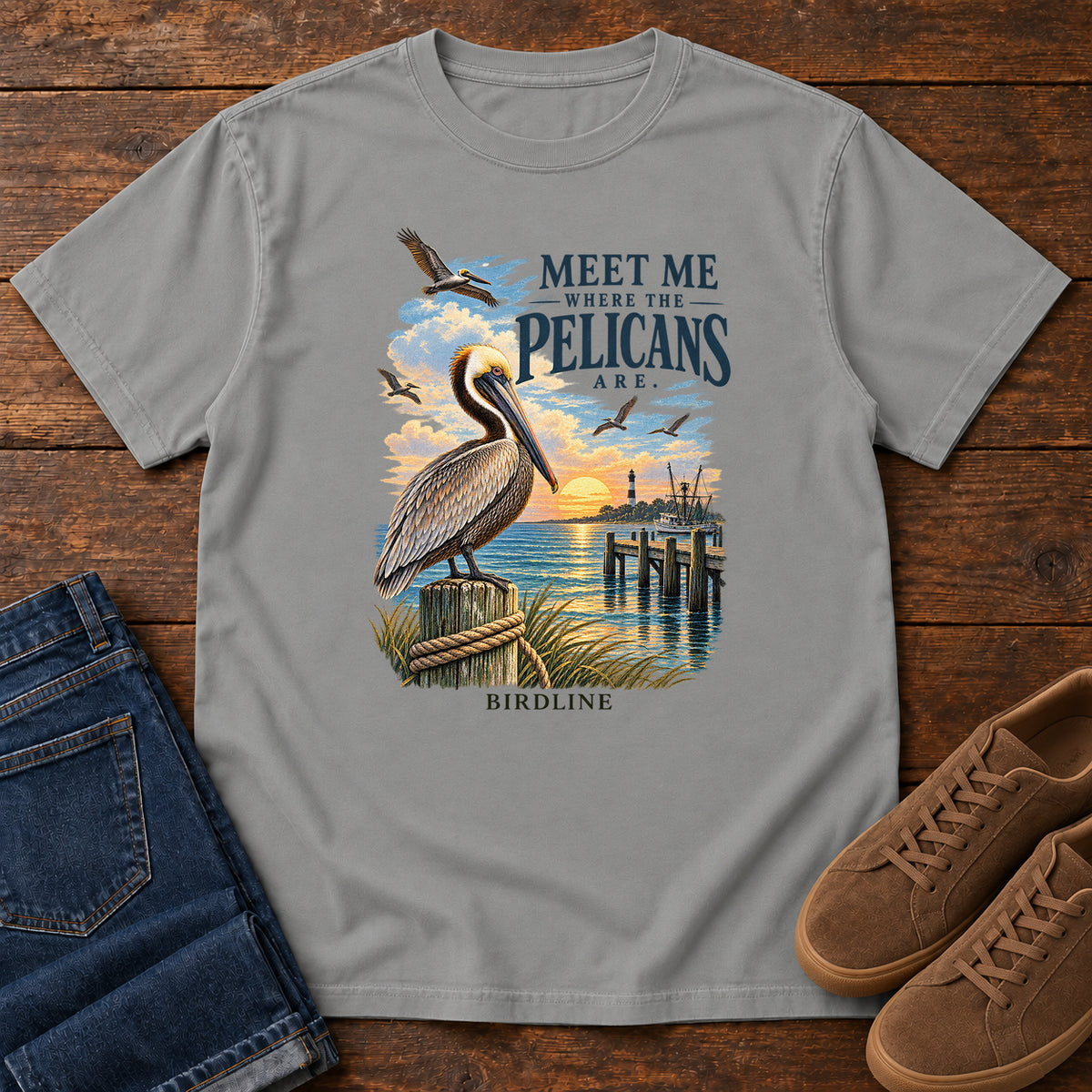 Meet Me Where the Pelicans Are T-Shirt in Grey