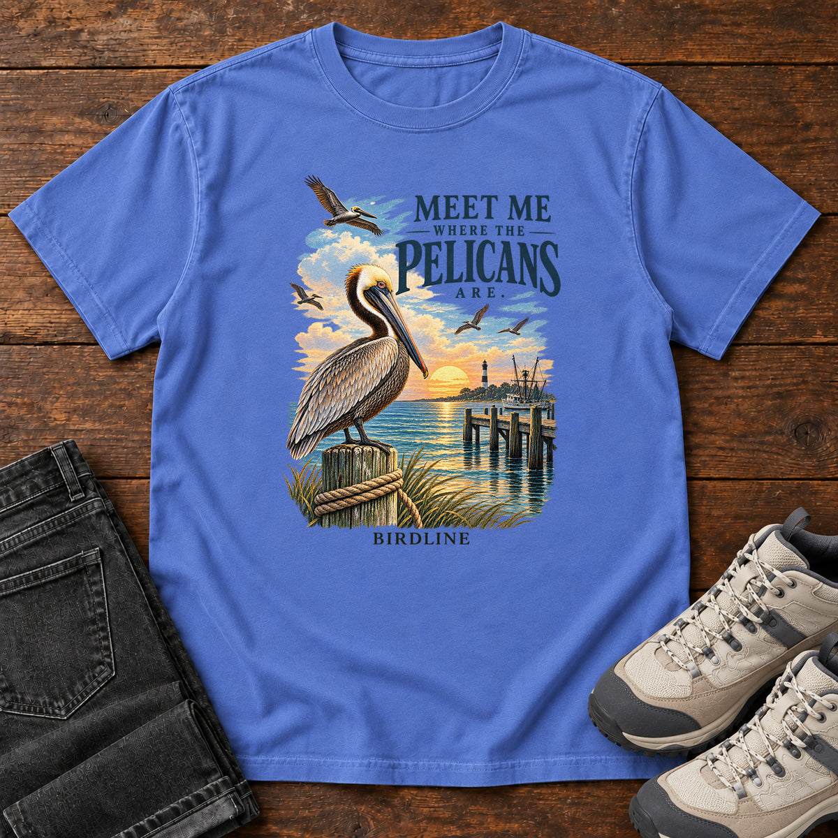 Meet Me Where the Pelicans Are T-Shirt in Mystic Blue