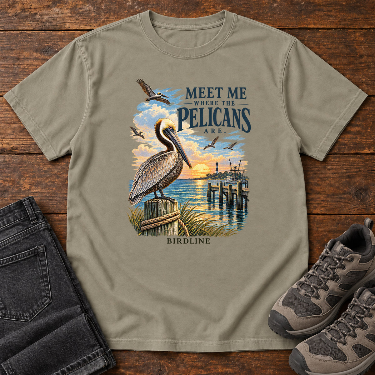 Meet Me Where the Pelicans Are T-Shirt in Sandstone