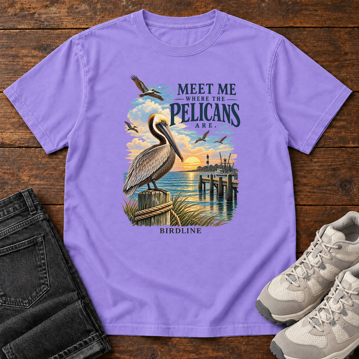 Meet Me Where the Pelicans Are T-Shirt in Violet