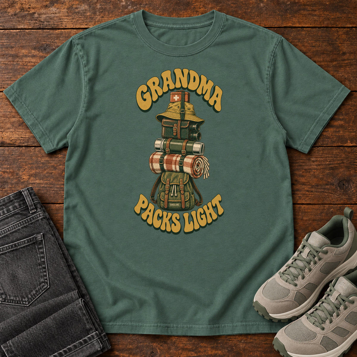 Grandma Packs Light T-Shirt in Blue Spruce