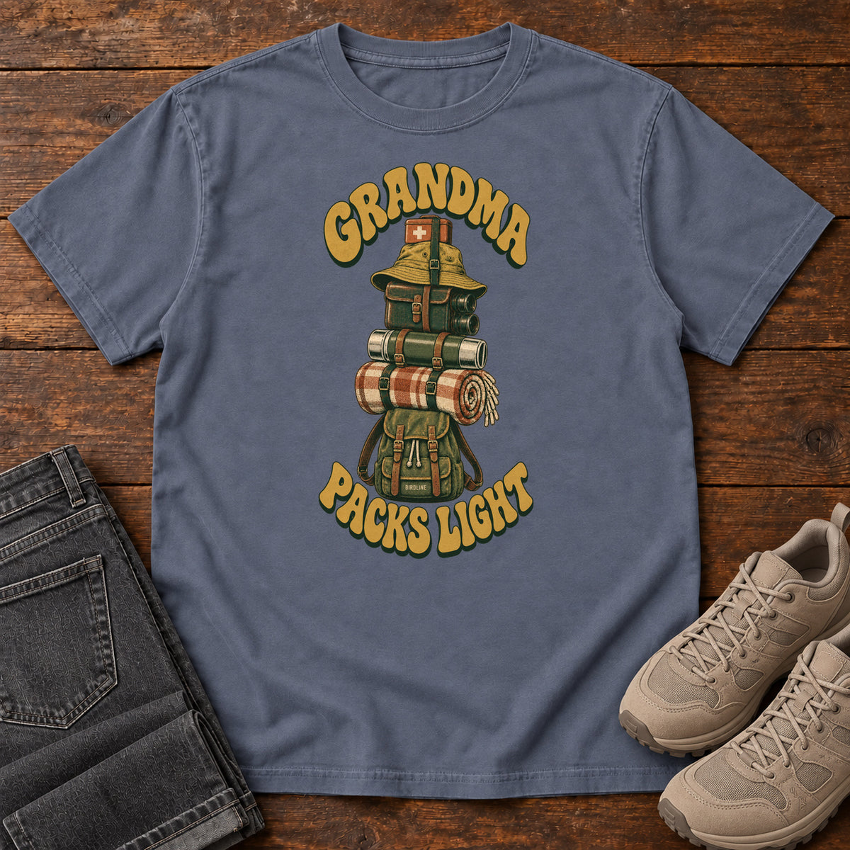 Grandma Packs Light T-Shirt in Denim