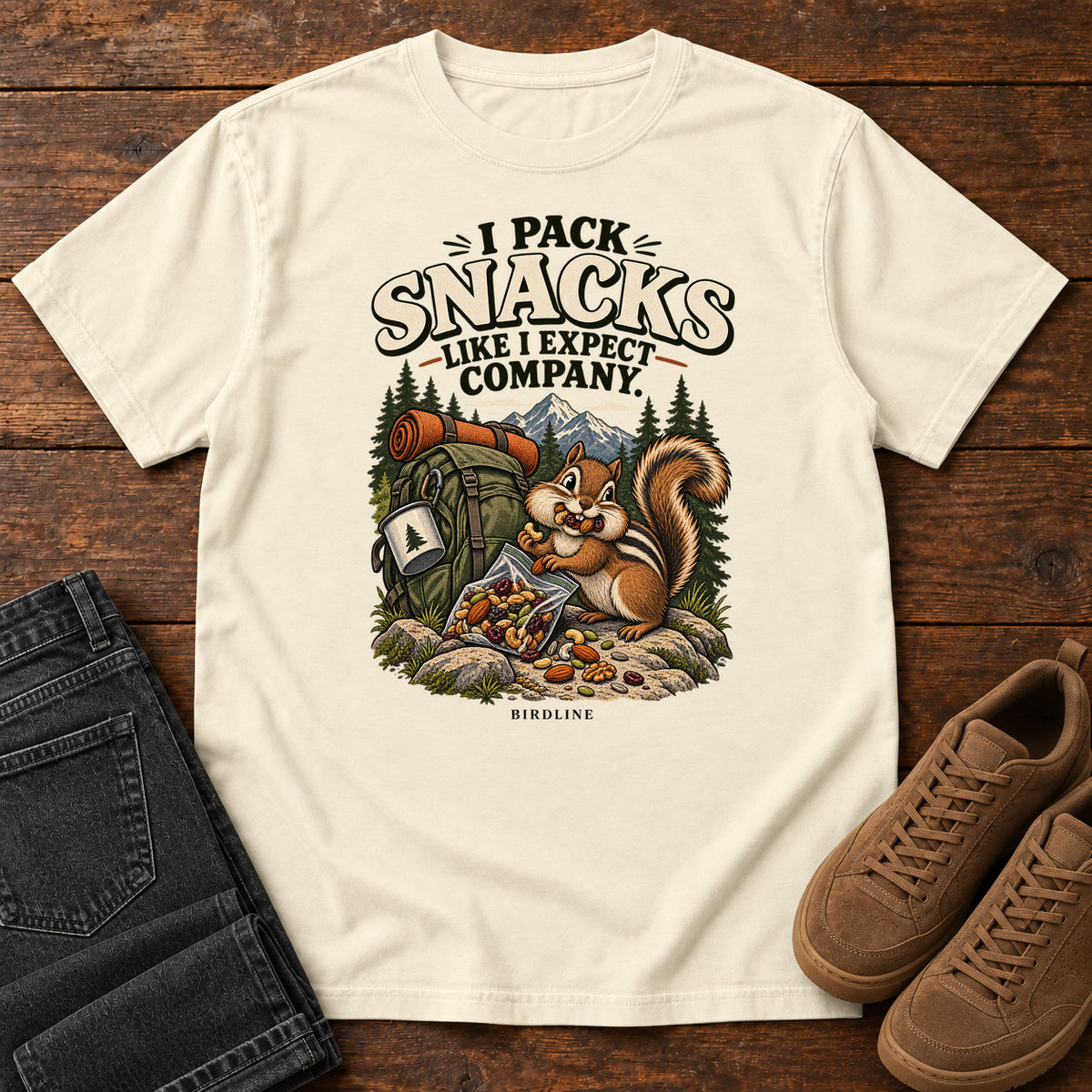 I Pack Snacks Like I Expect Company Squirrel T-Shirt in Ivory