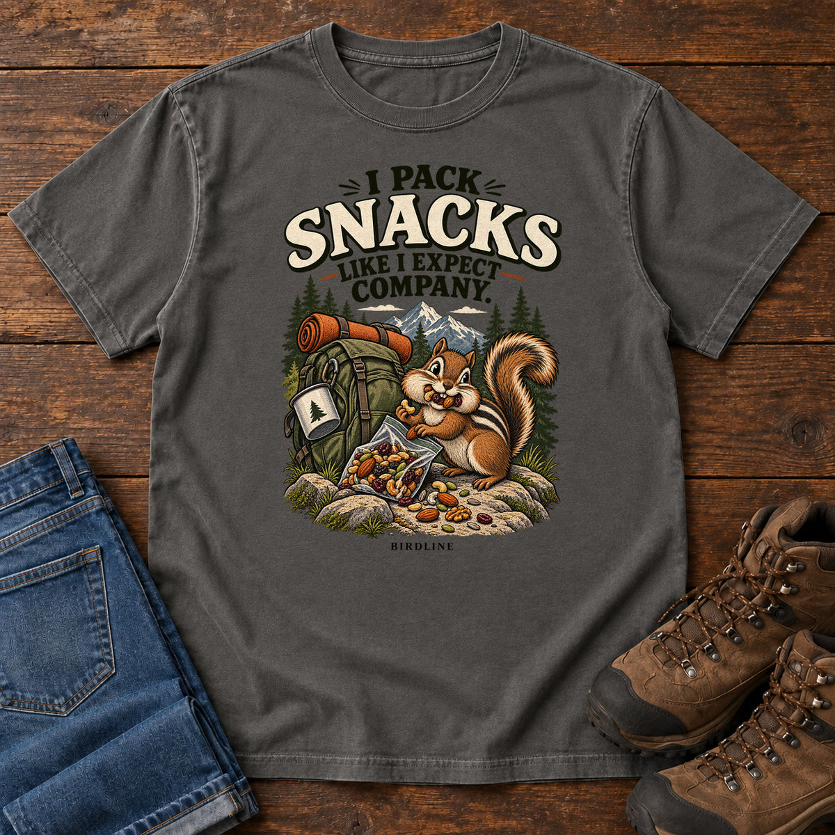 I Pack Snacks Like I Expect Company Squirrel T-Shirt in Pepper